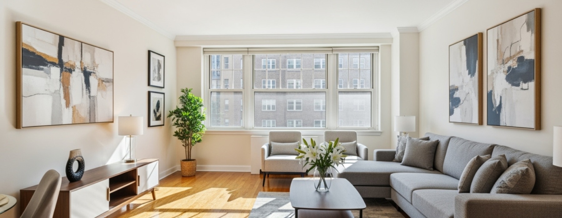 gleaming-wood-living-room - apartments with hardwood floors